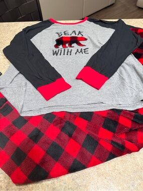 Bear With Me Raglan Pajama Top - Gray, Black & Red